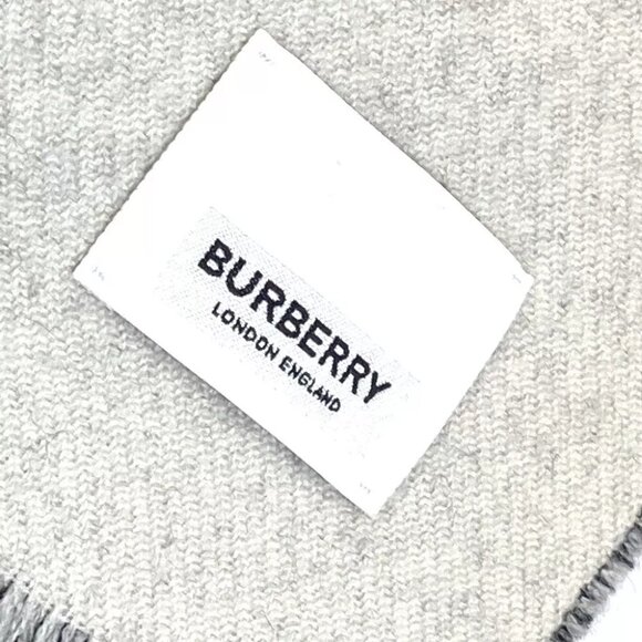 BURBERRY 80085081 fringe Scarf big logo Scarf wool Black/WhiteBased - Picture 6 of 10